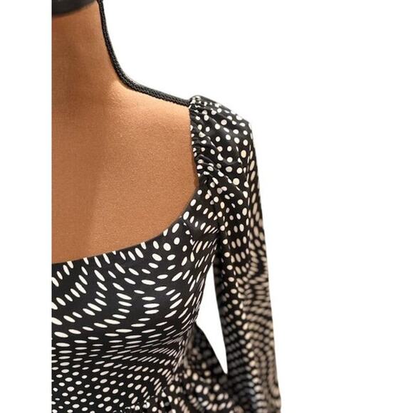 WAYF Polka Dot Print Square Neck Long Sleeve Tiered Mini Dress – Size XS – NWT - Picture 4 of 9